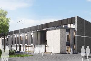 Artists impression of completed classroom block - Northcote Quad end-870